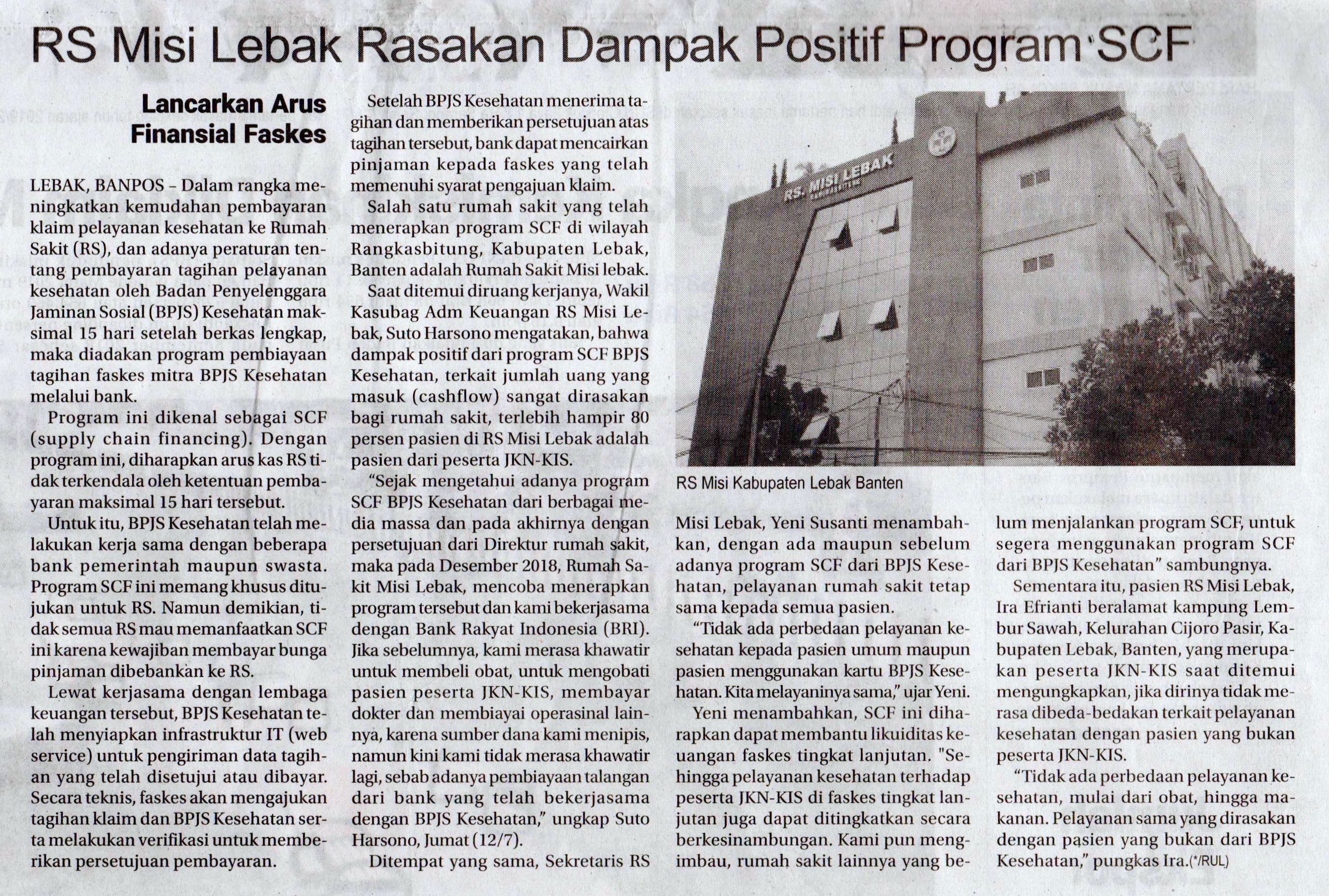 You are currently viewing RS Misi Lebak Rasakan Dampak Positif Program SCF